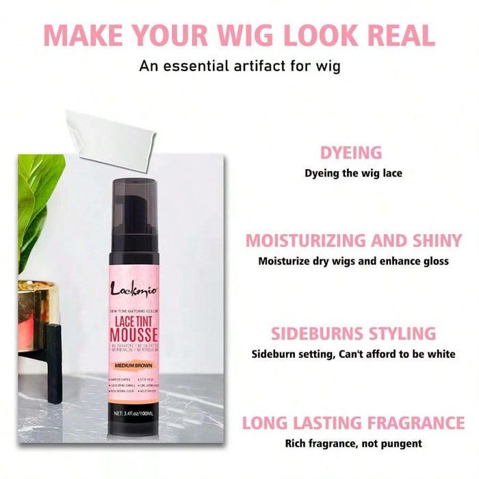 SHEIN LOCKMIO Mousse colorante marrón medio para pelucas y postizos, 96 ml (3.4 fl oz), a prueba de agua