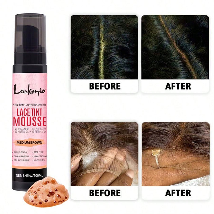 SHEIN LOCKMIO Mousse colorante marrón medio para pelucas y postizos, 96 ml (3.4 fl oz), a prueba de agua