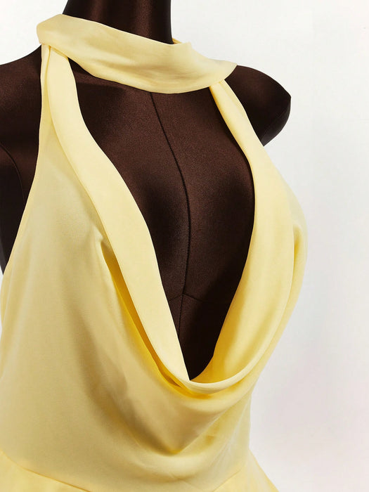 Shein Vestido corto Amplova con escote pronunciado, cuello fruncido y espalda descubierta