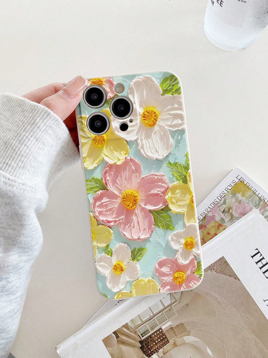 SHEIN Funda protectora con diseño floral en relieve y borde plano
