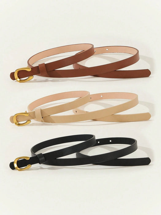 Shein shvovn Juego de 3 cinturones delgados de aleación con hebilla en forma de U para mujer