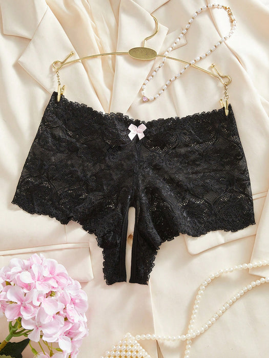 Shein Ropa interior sexy de encaje floral para mujer, bragas de talle alto con entrepierna abierta