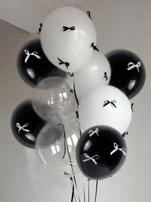 SHEIN 28 globos con lazo blanco y negro. Incluye globos de burbujas transparentes