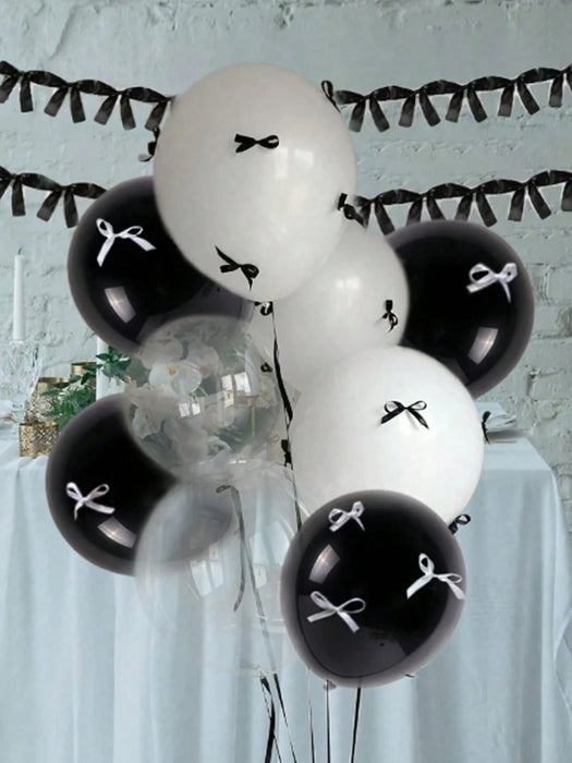 SHEIN 28 globos con lazo blanco y negro. Incluye globos de burbujas transparentes