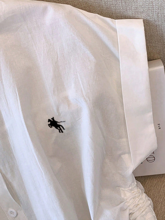 SHEIN INAWLY Camisa de manga corta con estampado de caballero y cierre de un solo botón para mujer
