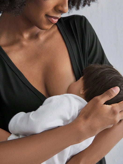 Shein Moonlight&Mama Conjunto de pijamas de lactancia de manga corta para maternidad con botones