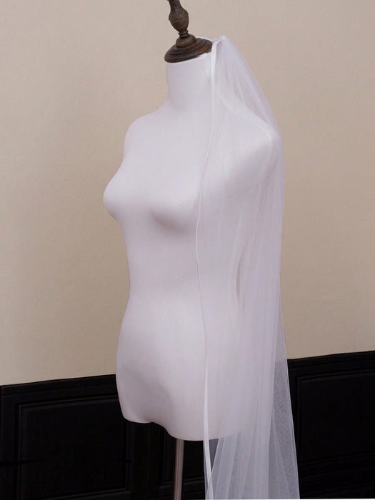 Shein 1 velo de novia estilo catedral, con borde de satén y peineta, ideal para ceremonias nupciales 300cm*160cm