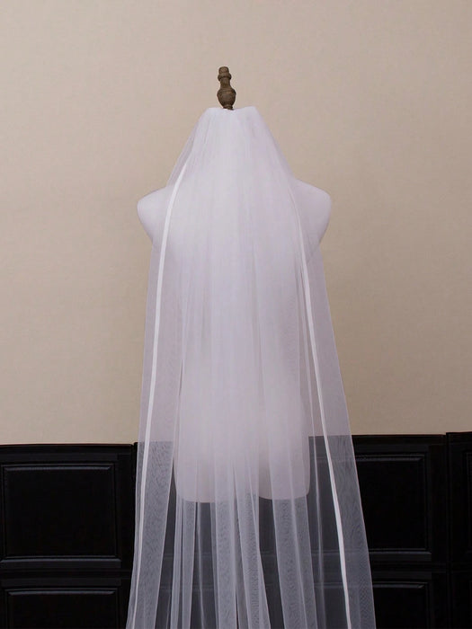 Shein 1 velo de novia estilo catedral, con borde de satén y peineta, ideal para ceremonias nupciales 300cm*160cm