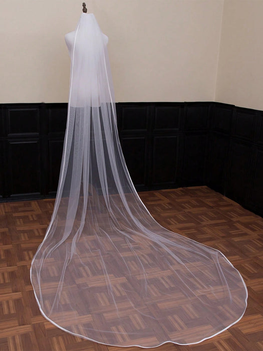 Shein 1 velo de novia estilo catedral, con borde de satén y peineta, ideal para ceremonias nupciales 300cm*160cm