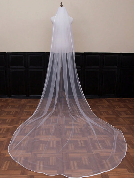 Shein 1 velo de novia estilo catedral, con borde de satén y peineta, ideal para ceremonias nupciales 300cm*160cm