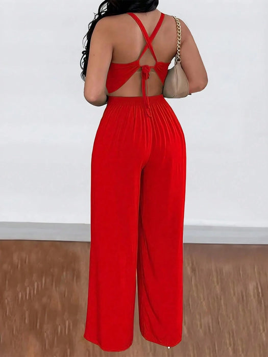 SHEIN INAWLY Conjunto sexy Pantalones anchos holgados y top con tirantes anudados en la espalda