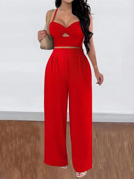 SHEIN INAWLY Conjunto sexy Pantalones anchos holgados y top con tirantes anudados en la espalda