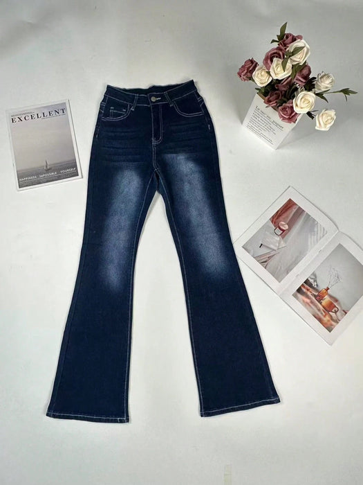Shein Jeans ajustados acampanados de estilo casual para mujer, lavados y deshilachados