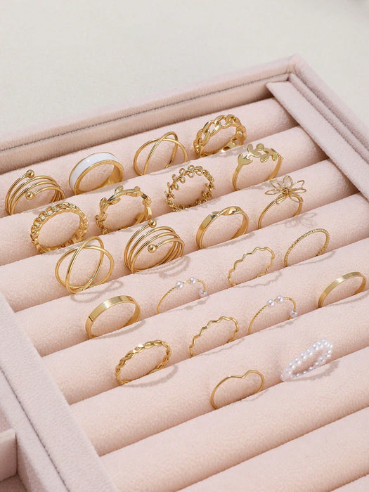 Shein Juego de 22 anillos de metal para nudillos con diseño de flores, perlas y hojas