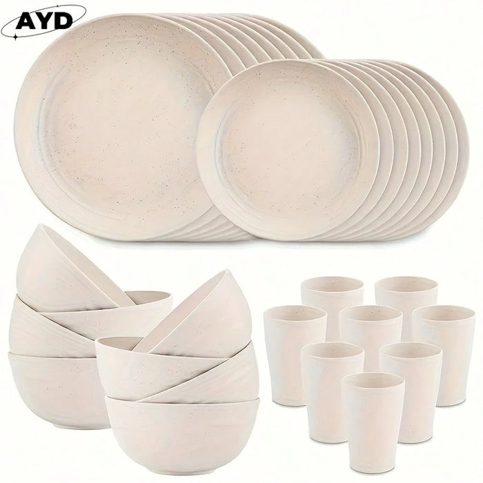 Juego de vajilla de paja de trigo de 18 piezas, platos y cuencos