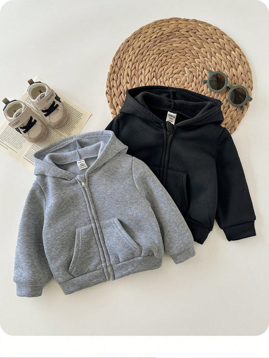 Shein Conjunto de 2 piezas para niño sudadera con capucha gris y sudadera con capucha negra