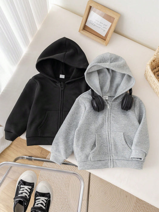 Shein Conjunto de 2 piezas para niño sudadera con capucha gris y sudadera con capucha negra