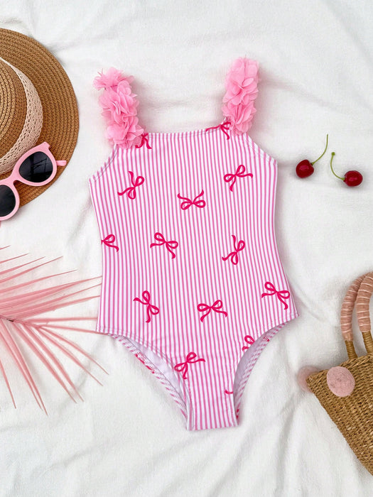 SHEIN Traje de baño de una pieza con diseño de rayas y moño