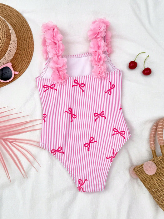 SHEIN Traje de baño de una pieza con diseño de rayas y moño