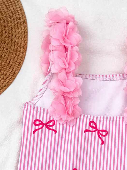 SHEIN Traje de baño de una pieza con diseño de rayas y moño