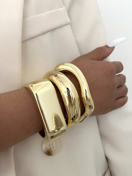 Shein Conjunto de 3 pulseras de resina doradas lujosas y estilo vintage para mujer