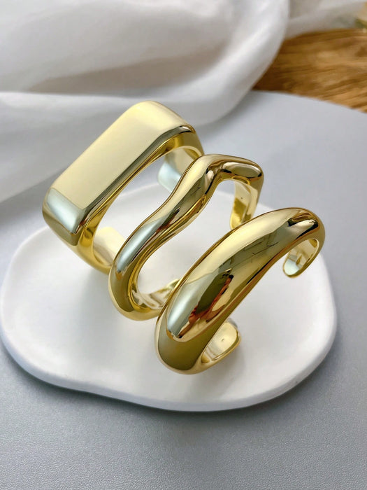 Shein Conjunto de 3 pulseras de resina doradas lujosas y estilo vintage para mujer