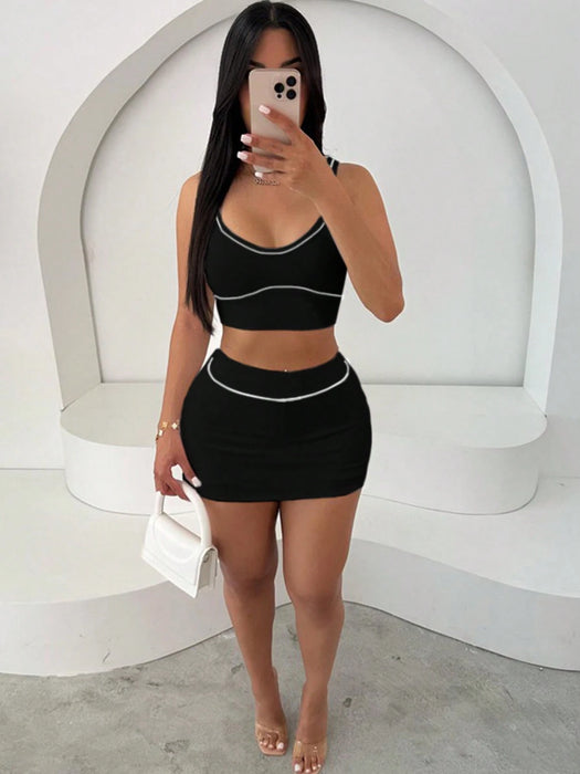 Shein Conjunto de dos piezas para mujer, top corto sexy, falda corta ajustada a la cadera