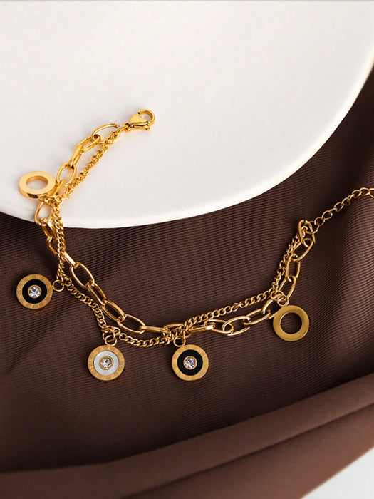 1 pieza Pulsera de acero inoxidable con capas de color dorado en forma de concha, con incrustaciones de lujo de rhinestone