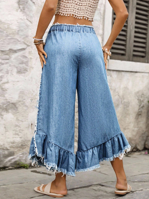 Shein EMERY ROSE Pantalones vaqueros de talle grande para mujer, con dobladillo deshilachado y sin elástico