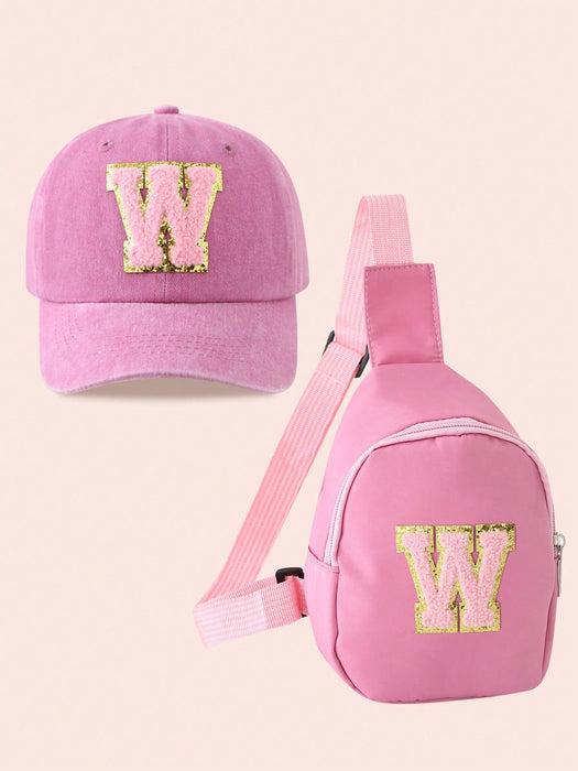 SHEIN Conjunto de 2 piezas para niñas: gorra de béisbol con letras y bolso cruzado