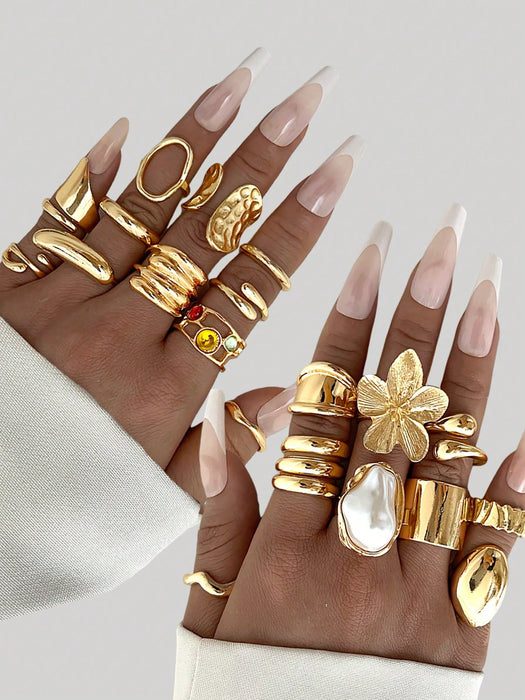 SHEIN 20 piezas Elegante Set de anillos de color dorado de estilo de fiesta