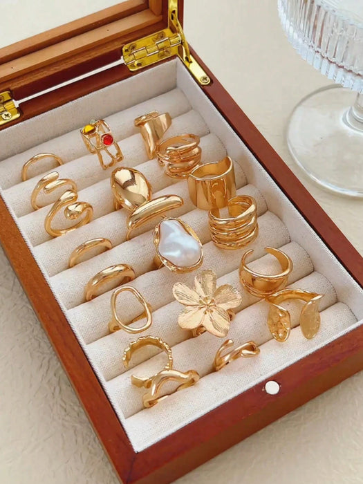 SHEIN 20 piezas Elegante Set de anillos de color dorado de estilo de fiesta