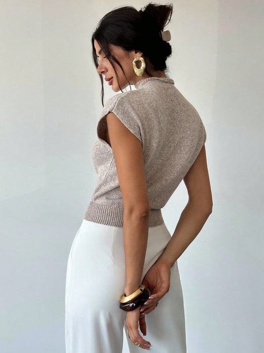 Shein Firerie Elegante chaleco de punto holgado y versátil sin mangas con cuello alto para mujer