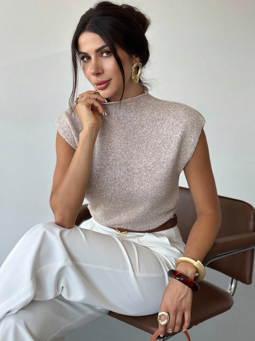 Shein Firerie Elegante chaleco de punto holgado y versátil sin mangas con cuello alto para mujer