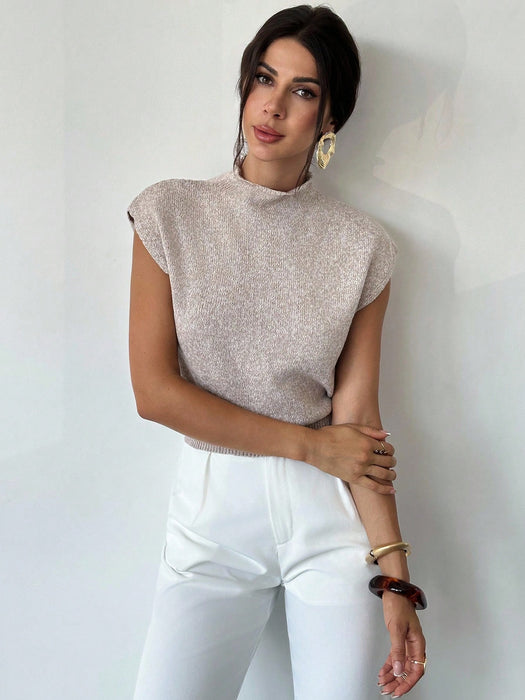 Shein Firerie Elegante chaleco de punto holgado y versátil sin mangas con cuello alto para mujer