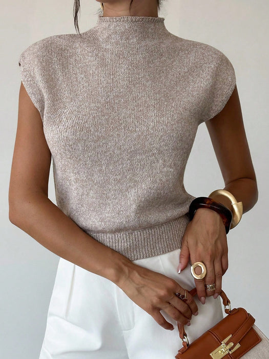Shein Firerie Elegante chaleco de punto holgado y versátil sin mangas con cuello alto para mujer