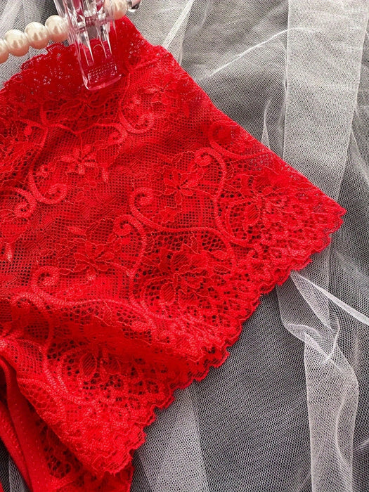 Shein Braguitas sexys de encaje floral para mujer, tanga de talle alto, sin entrepierna