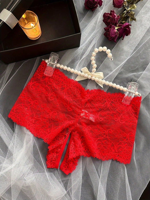 Shein Braguitas sexys de encaje floral para mujer, tanga de talle alto, sin entrepierna