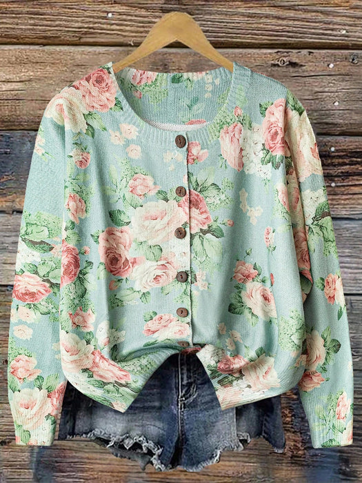 SHEIN Privé Cárdigan verde salvia para mujer, estampado floral