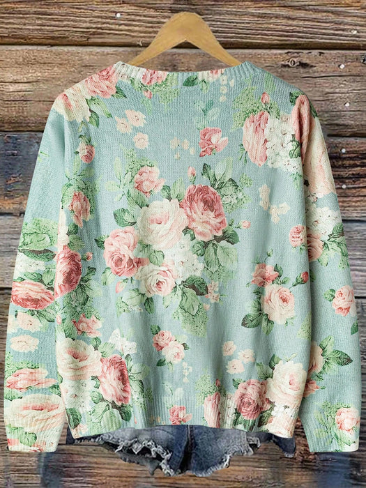 SHEIN Privé Cárdigan verde salvia para mujer, estampado floral