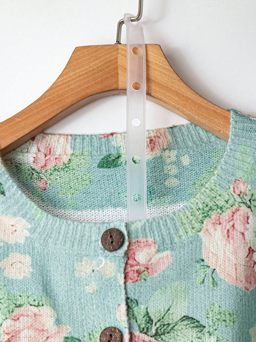 SHEIN Privé Cárdigan verde salvia para mujer, estampado floral