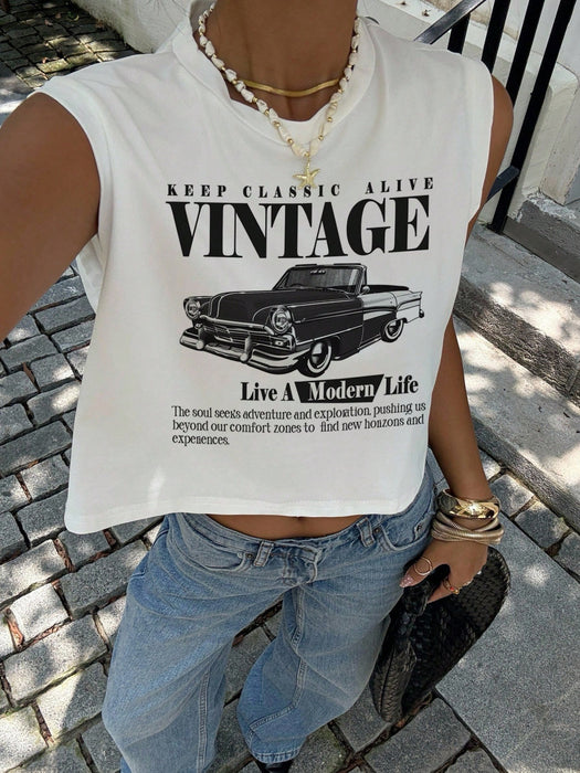 SHEIN Essnce Camiseta corta sin mangas de cuello redondo informal para mujer