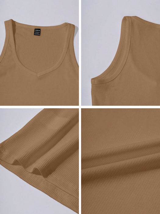 Shein Zavorell Top corto de punto sexy, top de tirantes acanalado