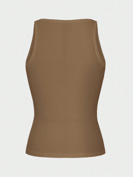 Shein Zavorell Top corto de punto sexy, top de tirantes acanalado