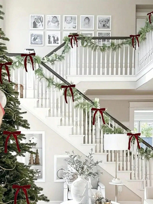 Shein 6 piezas de corbatas de moño de terciopelo burdeos, adecuadas para la decoración del árbol de Navidad, coronas, guirnaldas, con cintas para atar