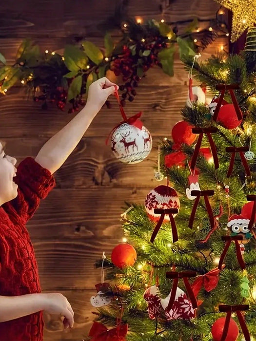 Shein 6 piezas de corbatas de moño de terciopelo burdeos, adecuadas para la decoración del árbol de Navidad, coronas, guirnaldas, con cintas para atar