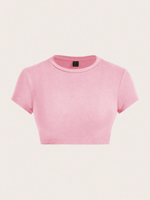 SHEIN ICON Camiseta corta de mujer de manga corta, cuello redondo