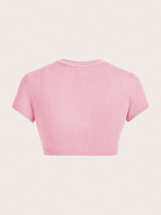 SHEIN ICON Camiseta corta de mujer de manga corta, cuello redondo