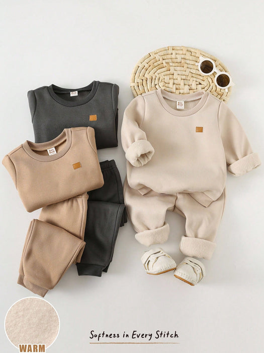 Shein Cozy Pixies Conjunto de 3 sudadera de punto suave con cuello redondo de manga larga y pantalones