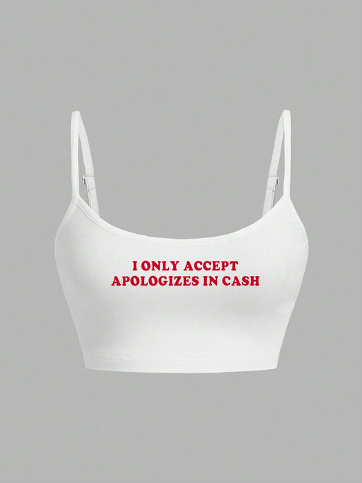 SHEIN EZwear Camiseta corta de tirantes con estampado de eslogan para mujer